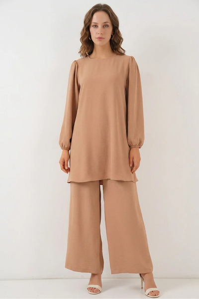 buğrahayalin Women's Ayrobin Tunic Pants Top and Bottom Set - Mink
