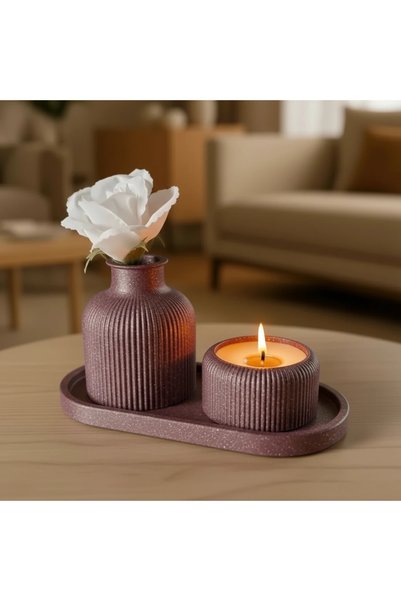 OEM Set Decorativ Minimalist Vază Suport Lumânare Tavă Design Modern | Dimensiuni: 5.3 x 5.3 x 6.1 cm