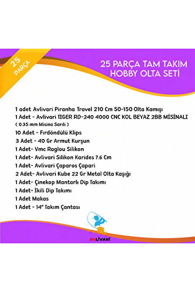 Avlivari Piranha Travel 210 Cm Olta Kamışı TIGER RD-240 4000 Makine Full Hobi Olta Seti