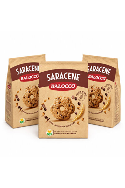 Balocco Set 3 x Saracene Biscuits, with buckwheat and chocolate, rich in fibe...