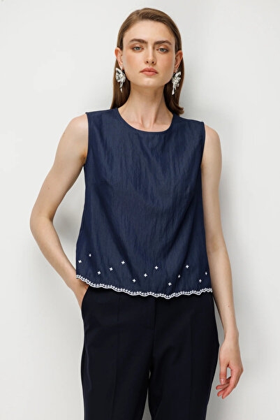 Ekol Embroidered Sleeveless Blouse-1230