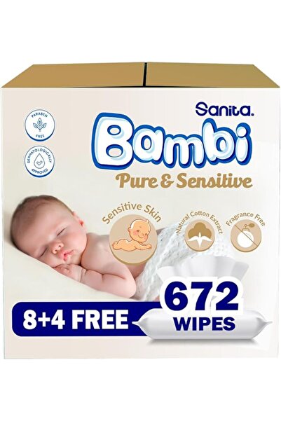 Sanita Bambi Baby Wet Wipes Pure and Sensitive - (2+1) 672 Wipes