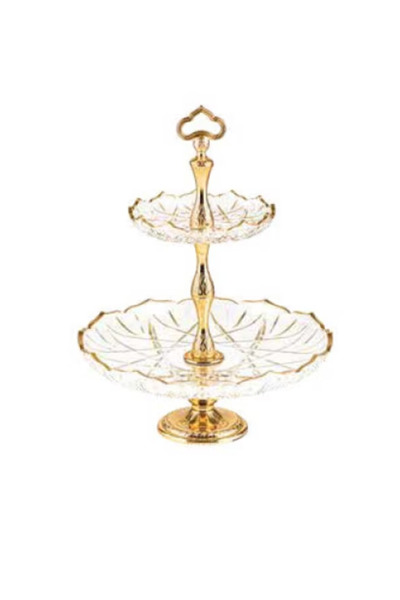 Osena Round glass platter with 2 levels, Deco Art, Diameter 30 cm, Gold finishes