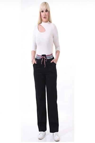 xlargebutik Black Wide-Legged Jeans with Elastic Waist, Fully Stretchable, Co...