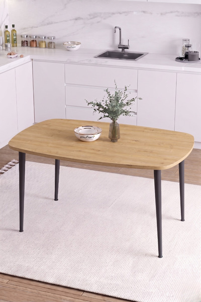 Mufian Concept İskandinav Bohem Oval 60x90 CM Metal Ayaklı Meşe Mutfak-Yemek-...