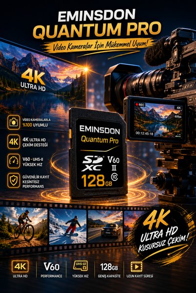 EMiNSDON Quantumpro 128Gb 4K 8K Memory Card Compatible with Camera Video Camcorder Only 200Mbs