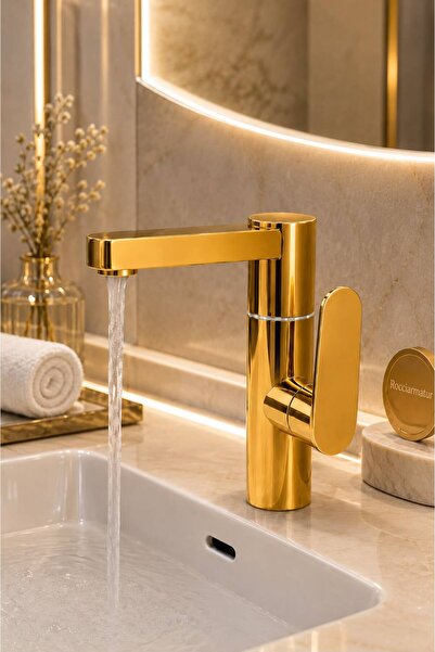 Fulcie RocciArmatur Modern Silva Lavabo Bataryası | Parlak Gold | 360 Derece ...