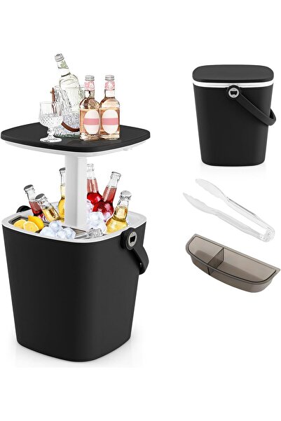 COSTWAY Masă de bar frigorifică de exterior de 15L, măsuță laterală cu răcito...