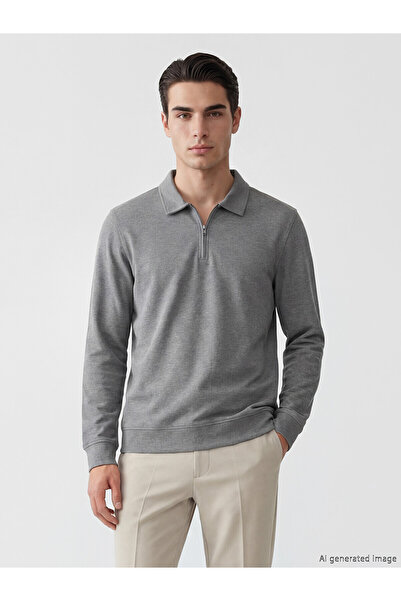 LC Waikiki Nevavm Polo Collar Men's Sweatshirt with a Difference