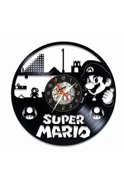 Super mario Ceas de perete decorativ, fabricat din disc de vinil reciclat, mo...