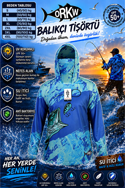 dkmoutdoor Orkw Kapüşonlu Uzun Kollu Balıkçı Ve Su Sporları Uv Korumalı Su It...