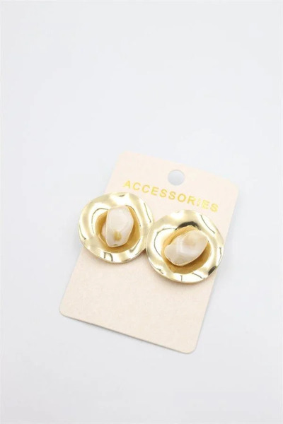 Marsilyan Nvdn- Ieg - Stoned Metal Earrings - Cream Iegrs-Nvdn1
