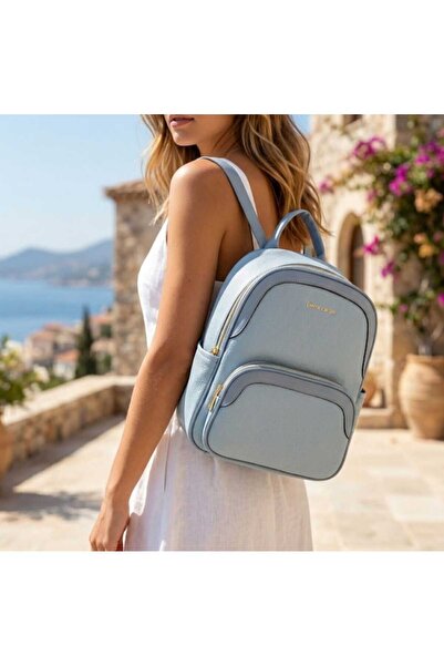 Pierre Cardin Rucsac din piele ecologică cu fermoar, Albastru azur
