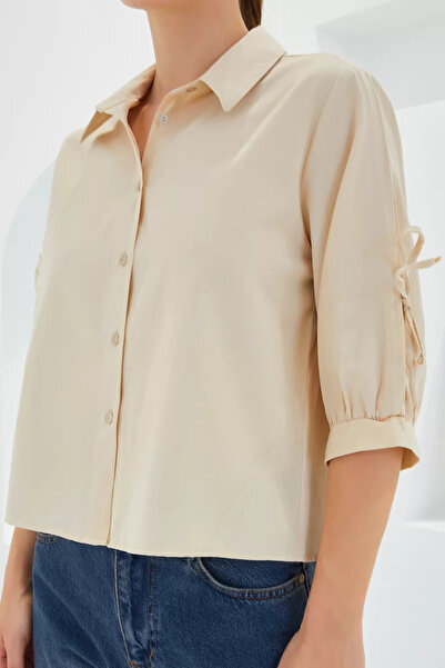 buğrahayalin Women's Cotton Beige Shirt with Sleeve Detail