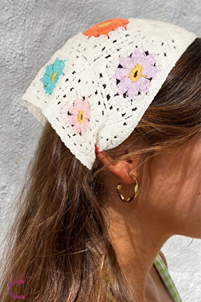 Cinderella Daisy Floral Rainbow Color Knitted Triangle Bandana - Elegant Styl...