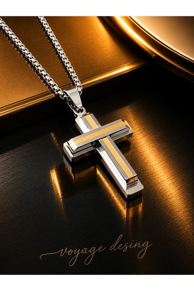 voyageaccessory 316L Paslanmaz Çelik Unisex Tasarım Gold Gümüş Renk İsa Haç K...