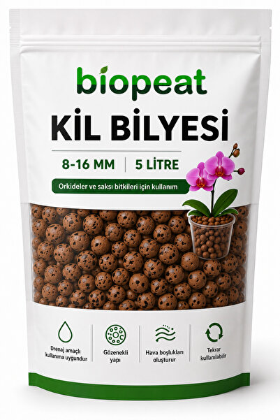 BioPeat 8-16 mm Kil Bilyesi 5 Litre – Orkide, Sukulent, Kaktüs ve Saksı Bitki...