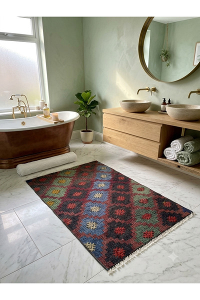ŞAHMERDANOĞLU Handwoven Wool and Goat Hair Ethnic Patterned Decorative Rug 72...