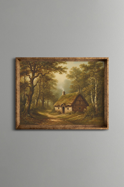 epiqart Cottage in the Forest - Vintage Patterned Frame - Slim Model