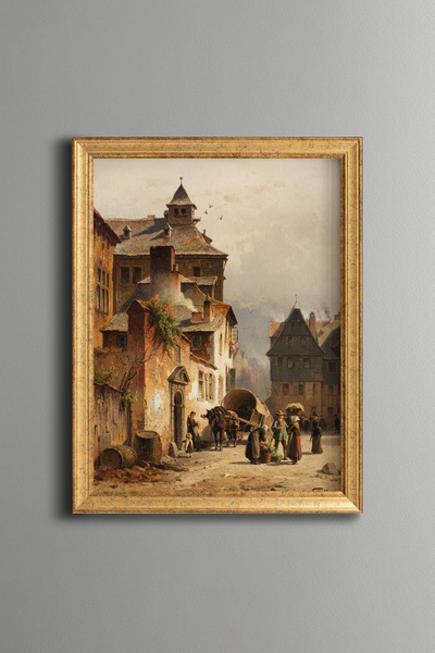 epiqart Historic European Street - Vintage Patterned Frame - Slim Model