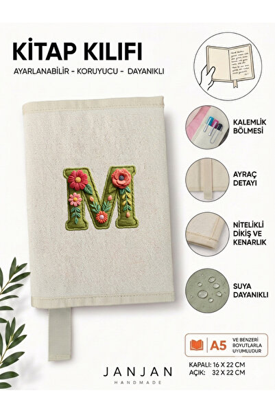 JANJAN DOĞAL KUMAŞ Kitap Kılıf,Yıkanabilir Kitap Kılıfı,Kitap Koruyucu,32x22 ...