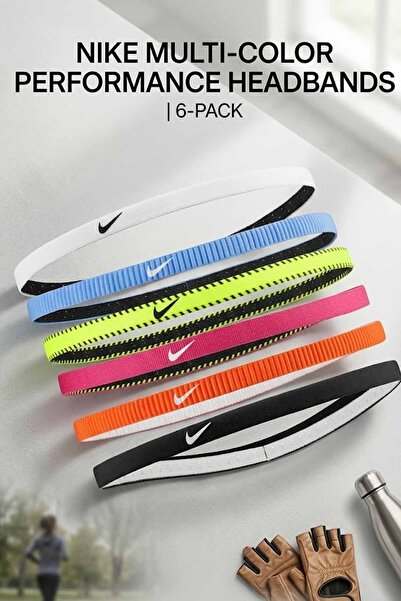 Nike İnce Sporcu Saç Bandı 6'li Paket Set - Kaymaz Silikonlu Tenis, Fitness v...