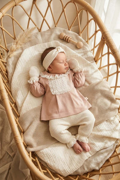 Babydonat طقم بوهو من 5 قطع للفتيات الصغيرات بياقة دانتيل بلون القرفة وقماش إ...