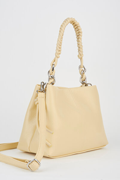 Vivaq Women's Yellow Faux Leather Knitted Strap Lined Zipper Closure Handbag ...