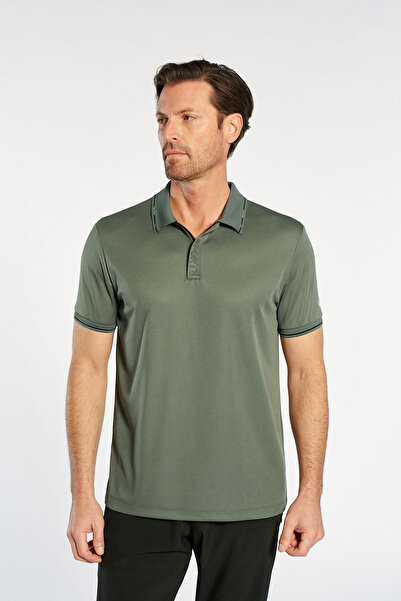 bilcee Men's Green Zippered Polo Collar Training T-Shirt 4910