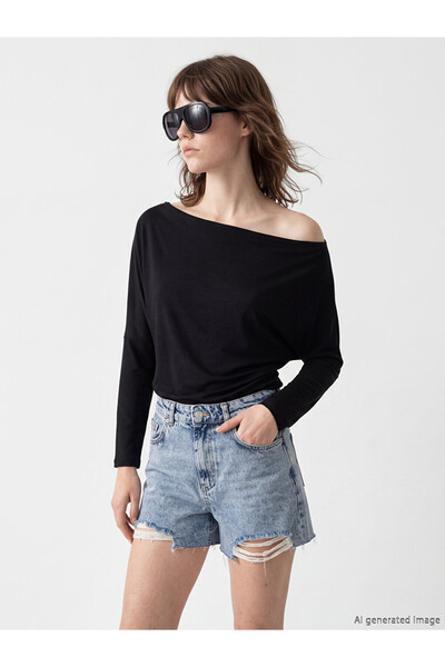 LC Waikiki Black Boat Neck Blouse