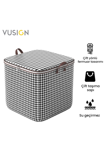 Vusign Fermuarlı Kapitone Depolama Hurcu 110L - (50x45x50 cm) Kaz Ayağı Desen...
