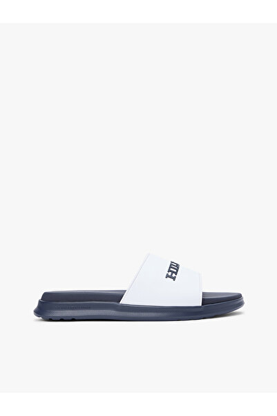 Tommy Hilfiger Men's Comfortable Sole Logo-Embossed White Slippers