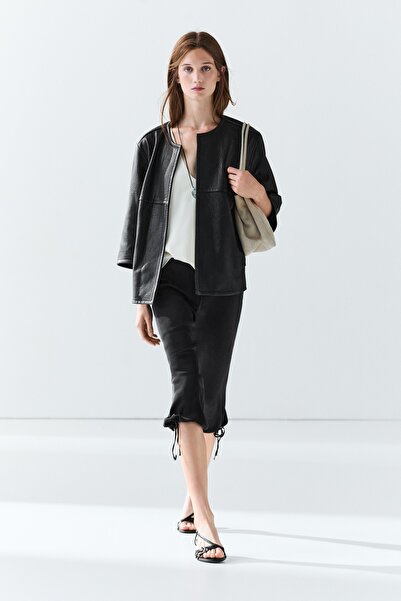Massimo Dutti Crop napa deri ceket