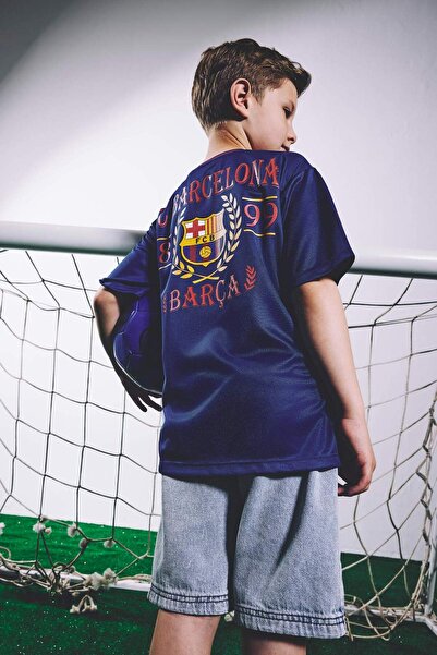 DeFacto Barcelona New Regular Fıt V Yaka Tül Kısa Kollu Tişört Erkek Çocuk H7...