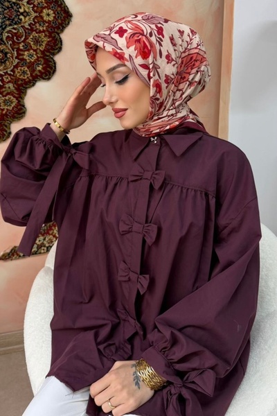 İmajButik Burgundy Patterned Silk Scarf
