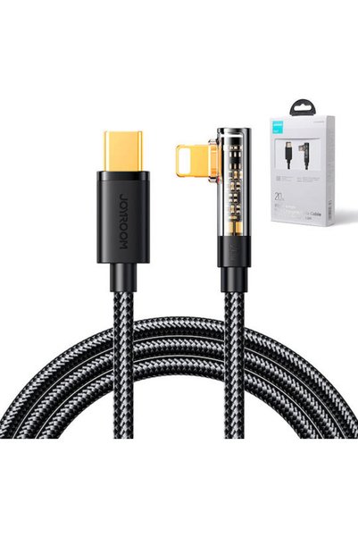 Joyroom Γωνία (90 ° Πλεκτό καλώδιο USB-C σε Lightning 20W Μαύρο 1.2μ