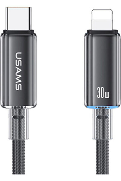 Usams Us-sj659 LED / Πλεγμένο καλώδιο USB-C σε Lightning 30W Μαύρο 1.2μ (SJ65...