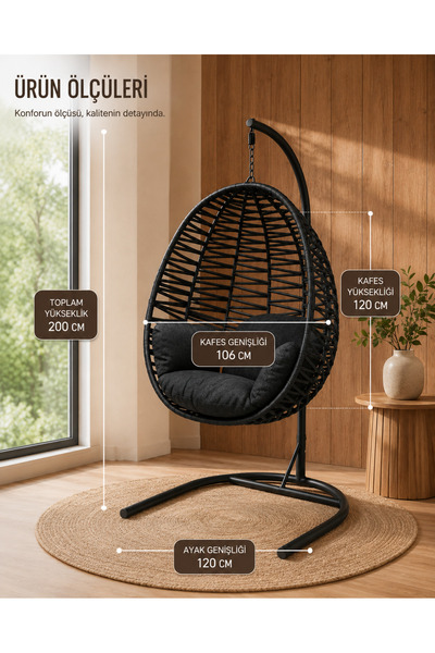 cavisshome Caviss Home Armut Salıncak Tek Kişilik Makrome Ip Örgü Bahçe Balko...