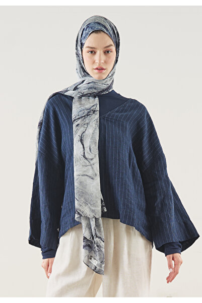 Freshscarfs Navy Blue Soft Lines Pattern Soft Viscose Shawl