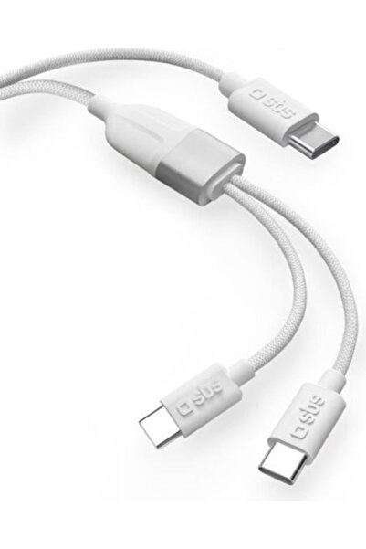 SBS Πλεγμένο Καλώδιο USB 2.0 USB-C Αρσενικό - USB-C 60W PD Λευκό 1.5μ