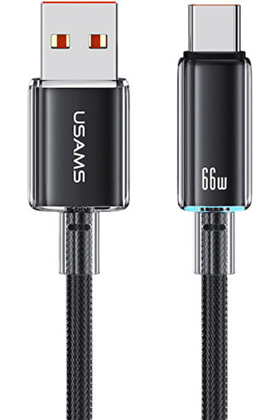 Usams Καλώδιο USB 2.0 Πλεγμένο LED USB-C Αρσενικό - USB-A 66W PD Μαύρο 1.2μ S...