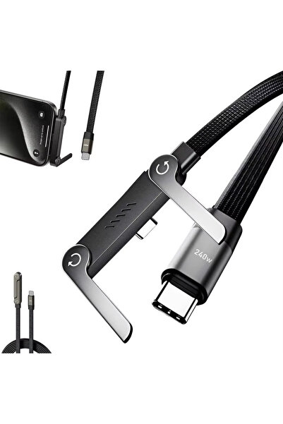 FABRON 240W Ultra Hızlı Type-C Şarj Data Kablosu Katlanabilir Standlı Ergonom...