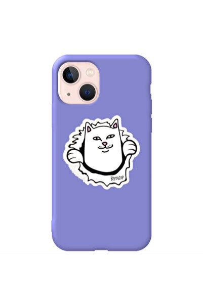 Other Apple iPhone 13 White cat Purple Colored Silicone TPU Θήκη