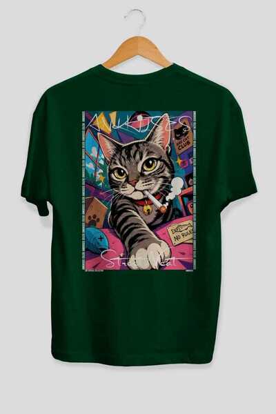 Ankhises 38 Cats for the Sake of Cat Love Printed Green Oversize T-Shirt 100%...