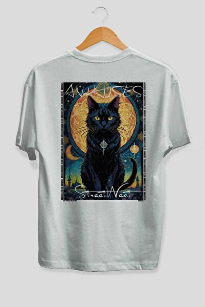 Ankhises For the Love of Cats 12 Cats Printed White Oversize T-Shirt 100% Cot...