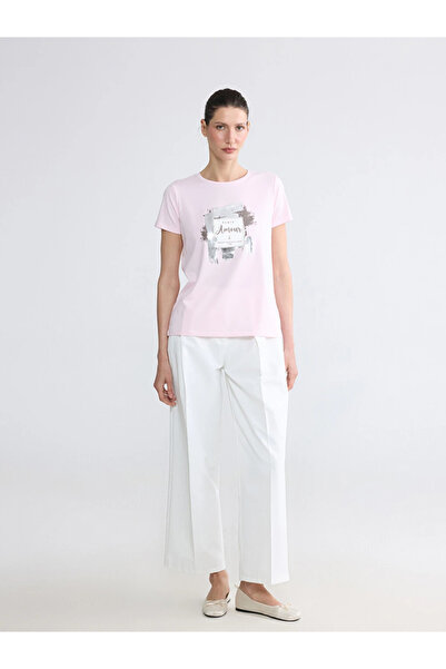 LC Waikiki Pink bicycle collar paris Printed women's t-shirt