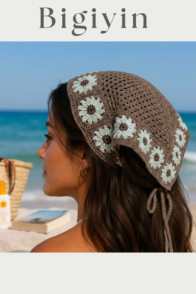 bigiyin Ženska ručno pletena bandana sa cvetnim motivima, boemski letnji doda...