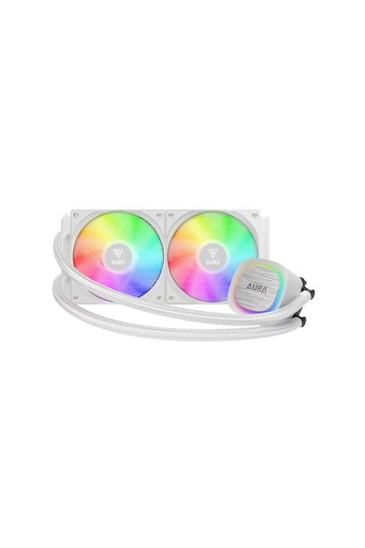 Generic Brand AURA GL240 V2 WH، الإصدار الأبيض، 240 مم، RGB، مروحتان، تبريد سائل لوحدة المعالجة المركزية