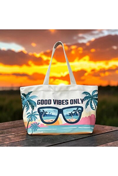 Solo "Good Vibes Only" Beach Bag with a Trendy Tropical Design