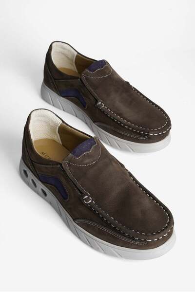 Mubiano Men's Genuine Nubuck Loafer Light Sole Daily Comfortable Veltor Khaki